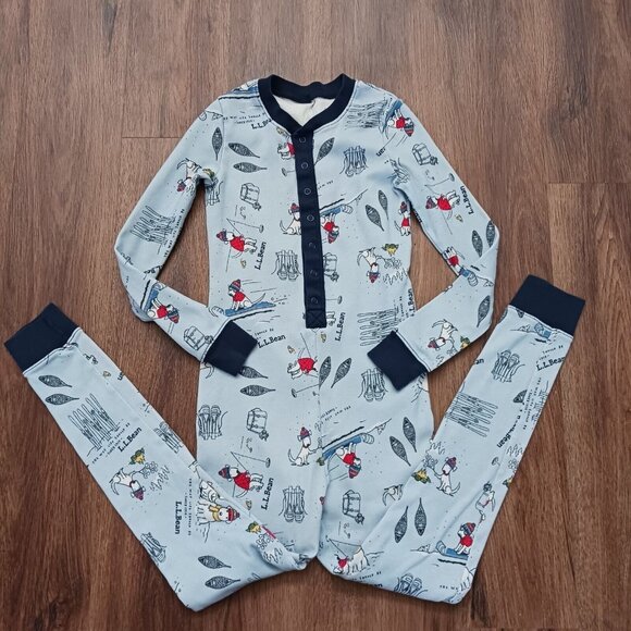 LL Bean One Piece PJ’s Celestial Blue Buddy the Dog Kids Sz 10 Pajamas - Picture 1 of 5